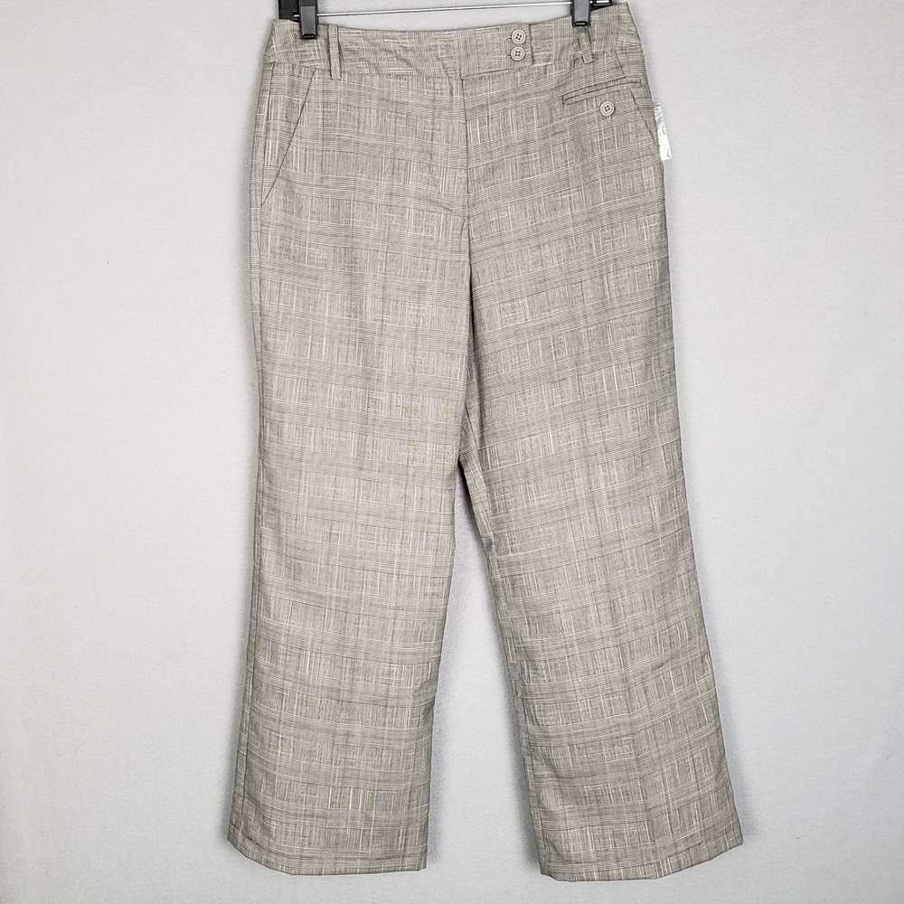 Larry Levine Size 8 Plaid Trouser Crop Pants Black White Houndstooth Work Office